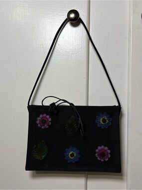 Vintage 90s/Y2K Jane Shilton Plain Jane Black Floral Mesh Mini Shoulder Hand Bag